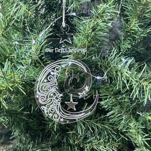 Moon and Stars whimsical Acrylic Ornament - Custom Christmas Ornament - Moon and